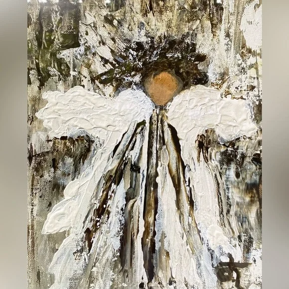 Abstract Angel Wall Art Print Framed-Browns and White made from my original art. - Picture 2 of 5